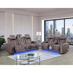 Duran Brown 2PC Power Reclining Sofa and Loveseat with Power Headrest, LED and more
