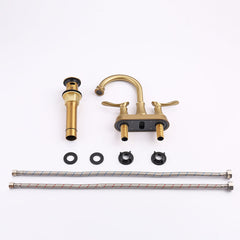 2-Handle 4-Inch Brushed Gold Bathroom Faucet, Bathroom Vanity Sink Faucets with Pop-up Drain and Supply Hoses