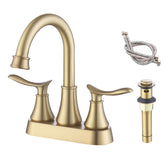 2-Handle 4-Inch Brushed Gold Bathroom Faucet, Bathroom Vanity Sink Faucets with Pop-up Drain and Supply Hoses