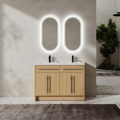 48" Freestanding Bathroom Vanity with Resin Sink, 4-Soft Closing Door, Original Oak, Plywood (KD-PACKING)