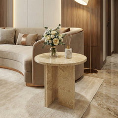 Gold Yellow Beige natural marble coffee table, small table,living room table, natural stone, Ø17.7 h15.8 Inch/Ø45 h40 cm, genuine marble, real marble