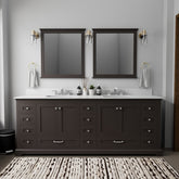 Espresso Double Bath Vanity 84 in. W x 22 in. D, White Quartz Top, and 34 in. Mirrors