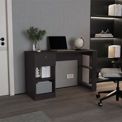 120-Home 47" Wide One Drawer Desk , Four Shelves, Writting Desk, Gamer Desk, Home Office, Living Room Black
