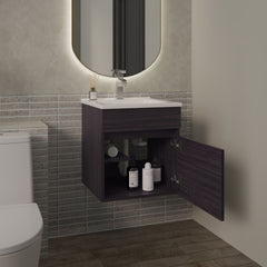 Primavera 18" Wide Floating Bathroom Vanity, With One Cabinet And Two Shelves, Black
