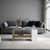Arion Modern Coffee Table with Open Shelf Storage and One Big Drawer, Two-Tone Living Room Center Table with Wide Top Surface