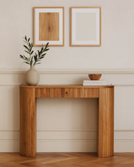 Solid Wood Soba Straight Console Table, 1-Drawer, Light Brown