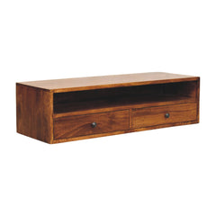 Solid Wood Lunar Wall-Mounted Media Unit, 2-Drawers, Chestnut , Brown