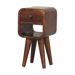 Solid Wood Extra Mini Chestnut Curve Lower Nightstand, 1-Drawer, 1 Open-Slot, Nordic Legs, Dark Brown