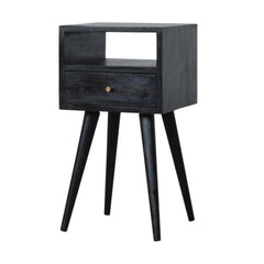 Solid Wood, Mini Nightstand, 1-Drawer, 1 Open-Slot, Ash Black