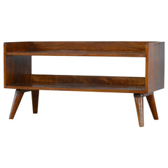 Solid Wood Nordic Storage Bench, Open Storage, Chestnut, Brown