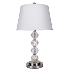 28.5" Tall Metal Table Lamp with Satin Nickel finish and Orb design, Linen Shade