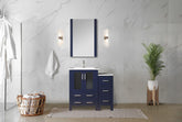 Navy Blue Bath Vanity 36 in. W x 18.25 in. D, with Side Cabinet, White Ceramic Top, and 22 in. Mirror
