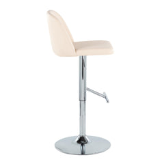 Toriano Contemporary Adjustable Barstool with Swivel in Cream Faux Leather and Chrome Metal with Straight T Footrest by LumiSource - Set of 2