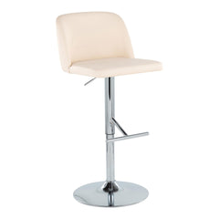 Toriano Contemporary Adjustable Barstool with Swivel in Cream Faux Leather and Chrome Metal with Straight T Footrest by LumiSource - Set of 2