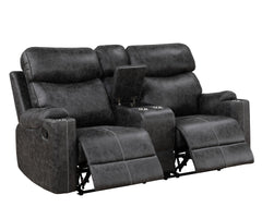 Hirah Dark Gray Microfiber Manual Recliner Loveseat with Cupholder Function and Built-in USB Port
