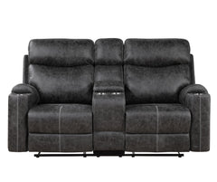 Hirah Dark Gray Microfiber Manual Recliner Loveseat with Cupholder Function and Built-in USB Port