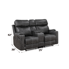 Hirah Dark Gray Microfiber Manual Recliner Loveseat with Cupholder Function and Built-in USB Port