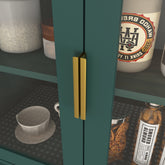 Tempered Glass Door Tall Storage Bookcase with adjustable board, 4 doors MDF painting finished cabinet, Green, Living room Bedroom storage