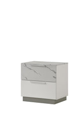 Mist Nightstand – Two-Tone High-Gloss Marble & Lacquer Finish with Two Drawers, Velvet-Lined Interior, and a Compact Elegant Design same as B009P309328 (CA inventory)