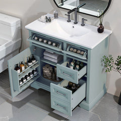 36" Bathroom Vanity Set with Ceramic Undermount Sink, 2 Tip-Out Drawers & Soft-Close Hinges, Modern Grey