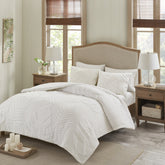 King/Cal King 3 Piece Tufted Cotton Chenille Palm Duvet Cover Set