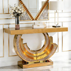 New Design Crushed Diamond Mirrored Console Table Entryway Table with Diamond Inlay Long Accent Table Glass Sofa Table for Home Decor(Brown)