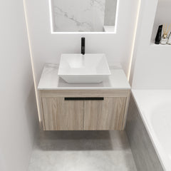 30 " Modern Design Float Bathroom Vanity With Ceramic Basin Set, Wall Mounted White Vanity With Soft Close Door,KD-Packing,KD-Packing,2 Pieces Parcel(TOP-BAB101MOWH)