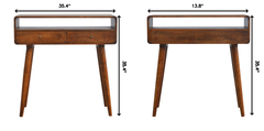 Curved Chestnut Console Table, 2-Drawers, 1 Open-Storage, Brown