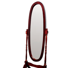 59.25" Tall Standing Wooden Floor Mirror with Cherry finish, Oval Shape