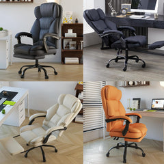 Office Chair with Foot Rest, Executive Office Chair with Arms, Reclining Computer Chair with Wheels and Lumbar Support, PU Leather Comfy Swivel Chair for Home Office