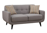 Two-Seater Sofa, Polyester Blend Fabric with Quilted Structure, Solid Wood Legs, High-Density Foam Padding & 2 Throw Pillows