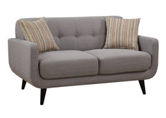 Two-Seater Sofa, Polyester Blend Fabric with Quilted Structure, Solid Wood Legs, High-Density Foam Padding & 2 Throw Pillows