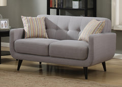 Two-Seater Sofa, Polyester Blend Fabric with Quilted Structure, Solid Wood Legs, High-Density Foam Padding & 2 Throw Pillows
