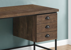 Computer Desk, Home Office, Laptop, Storage Drawers, 55"l, Work, Brown Laminate, Black Metal, Contemporary, Modern