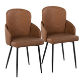 Dahlia Contemporary Dining Chair in Black Metal and Camel Faux Leather with Chrome Accent by LumiSource - Set of 2