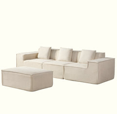 CozyForm Convertible Corduroy Sectional Couch with Ottoman & Pillows, Modular L Shaped Sleeper Sofa, Boneless Cloud Couch for Living Room Furniture, Beige