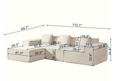 CozyForm Convertible Corduroy Sectional Couch with Ottoman & Pillows, Modular L Shaped Sleeper Sofa, Boneless Cloud Couch for Living Room Furniture, Beige