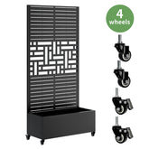 Metal Planter Box with Trellis, 73"x35"x16 Metal Raised Garden Bed with Trellis, Metal Planter Box with Drainage Holes & Lockable Wheels & Privacy Screen for Climbing Plants, Vegetables, Vines