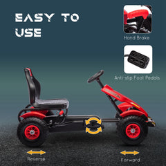 Aosom Kids Pedal Go Kart, Outdoor Ride on Toys with Adjustable Seat, Sharp Handling, Handbrake, 4 Non-Slip Rubber Wheels for Boys & Girls Aged 5-12 Years Old, Red