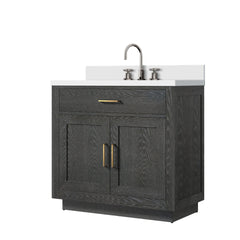 Black Oak Single Bath Vanity 36 in. W x 22 in. D, White Quartz Top, and Faucet Set