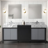 Black and Grey Double Bath Vanity 80 in. W x 22 in. D, Castle Grey Marble Top and Chrome Faucet Set