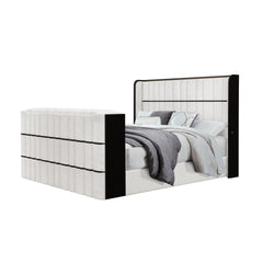 Isaiah White and Black King Bed with 50" TV Lift-LED, Speakers and Fireplace