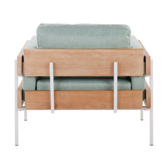 Kari Farmhouse Accent Chair in White Metal, Natural Wood, and Light Green Fabric by LumiSource