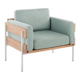 Kari Farmhouse Accent Chair in White Metal, Natural Wood, and Light Green Fabric by LumiSource