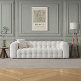 Eden Modern Tufted Chesterfield Boucle Fabric Sofa in Cream, Luxurious and Comfortable Living Room Furniture 33"H x 86.6"W x 37.4"D for Living Room