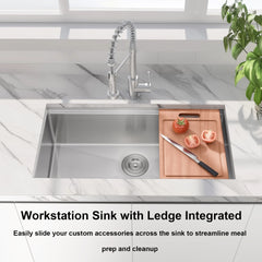 30 Undermount Workstation Sink-30 x 18 Inch Undermount Stainless Steel Kitchen Sink 18 Gauge, Handmade R10 Radius 10 Inch Deep Undermount Single Bowl Sink with Accessories