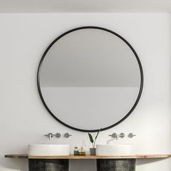 39 Inch Black Metal Framed Round Bathrrom Mirror for Wall.(W2203134993)