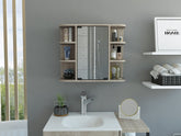 Milan Medicine Cabinet, Six External Shelves Mirror, Three Internal Shelves -Light Gray
