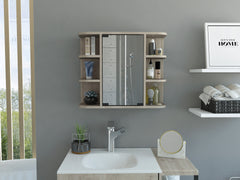 Milan Medicine Cabinet, Six External Shelves Mirror, Three Internal Shelves -Light Gray