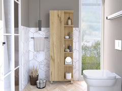 Urano Mirror Linen Cabinet, Four Interior Shelves, Five External Shelves -Light Oak
